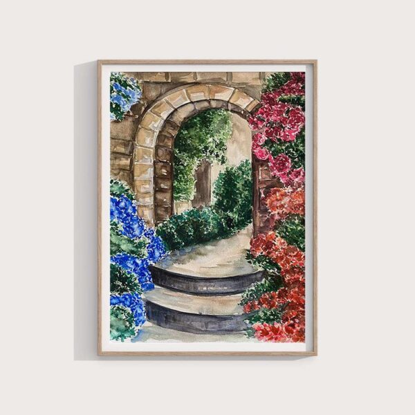 نقاشی آبرنگ باغ گل
